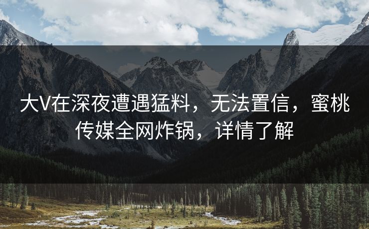 大V在深夜遭遇猛料，无法置信，蜜桃传媒全网炸锅，详情了解