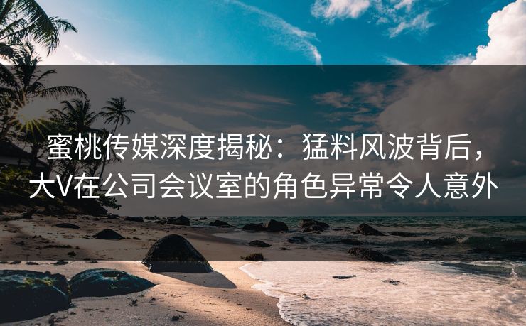 蜜桃传媒深度揭秘：猛料风波背后，大V在公司会议室的角色异常令人意外