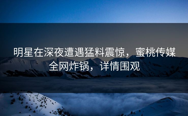 明星在深夜遭遇猛料震惊，蜜桃传媒全网炸锅，详情围观